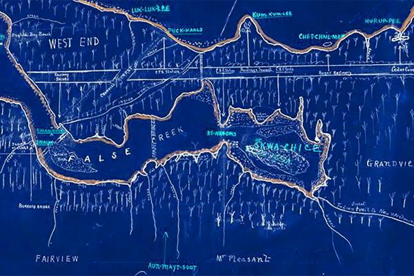 Historical map of False Creek Flats, depicting 'Skwachays' area.