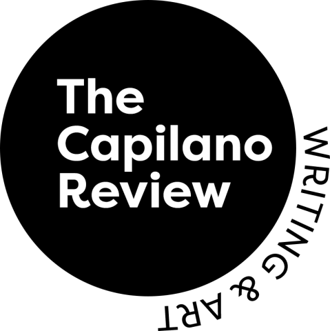 The logo of the Capilano Review with the title in a black circle, the words "Writing & Art" wrap around a quarter of the circle.