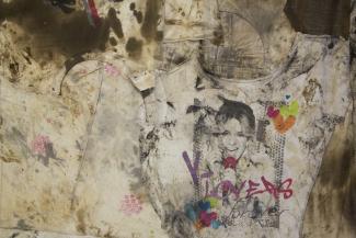detail of textile piece made of engine rags