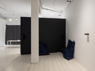 a view of a listening space in the gallery