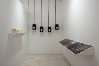 Installation views of sculptural objects in a gallery space