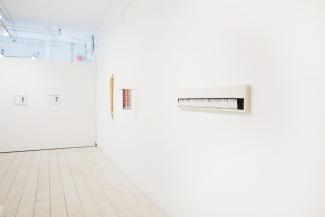 sculptural objects in a gallery space