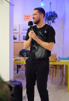MC speaking into a mic